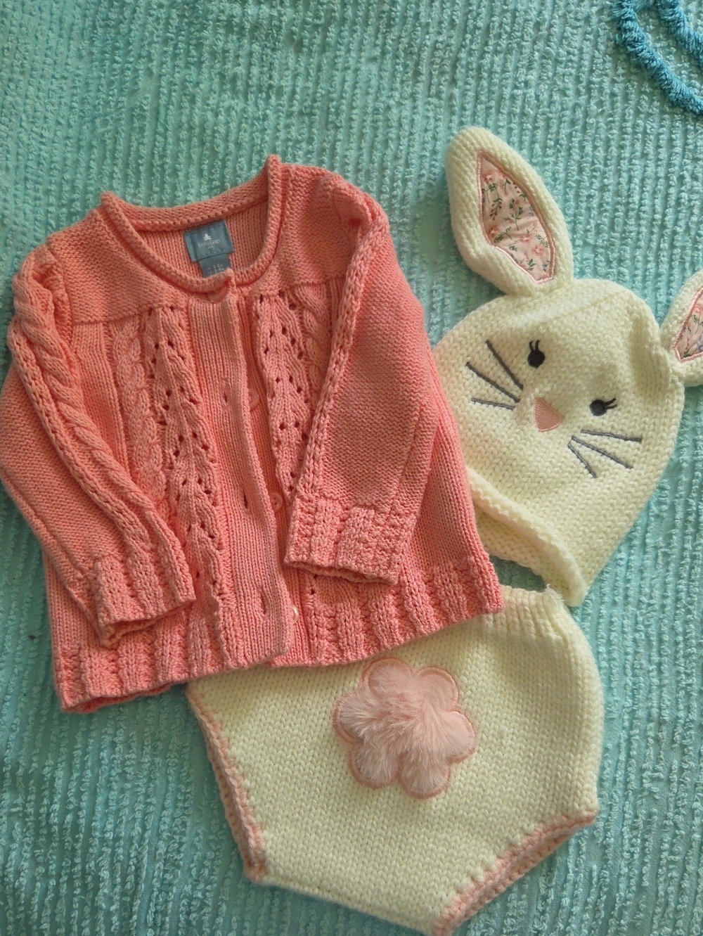 Infant/Newborn Bunny Knit Hat and Bloomers Set With Baby Gap Sweater
